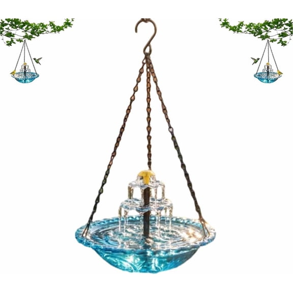 Solar Powered Cascading Bird Bath, Cascade Hanging Birdbath Fountain with Flowing Water, Decorative Garden Yard Patio Bird Bath Fountain (A)