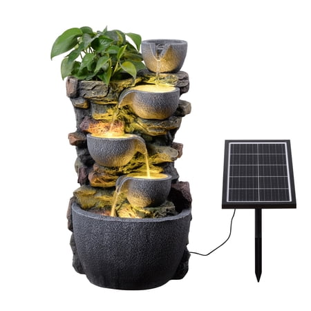 Solar-Powered Cascading Garden Fountain – Outdoor Waterfall Feature with Greenery Décor