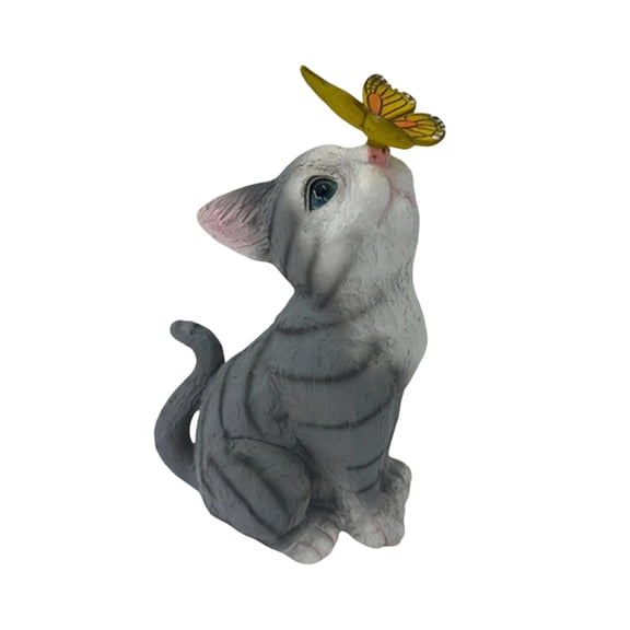 Solar Powered Cat Statue Realistic Animal Sculpture with LED Night Light Resin Garden Figurine Waterproof Outdoor Decor for Patio Yard and Pathway