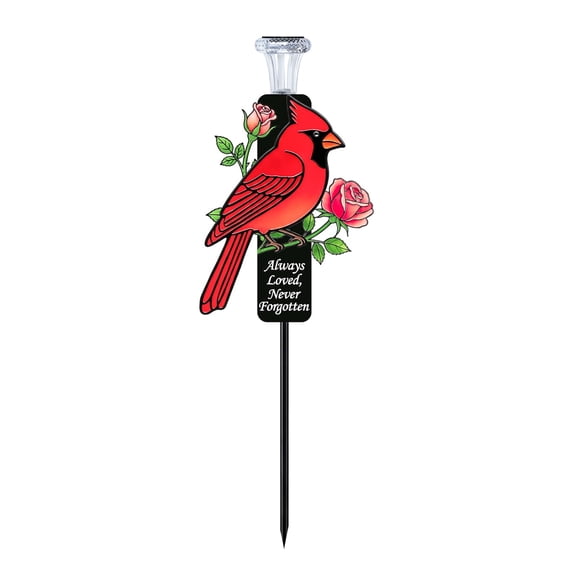 Solar Powered Cemetery Memorial Stake, Cardinal Metal Grave Decor, 1 Piece Garden Sympathy Decoration