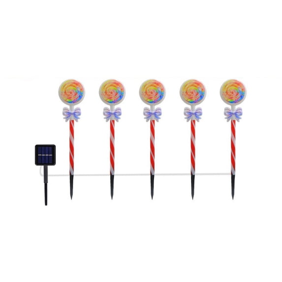 Solar Powered Christmas Candy Lights with 5 LED Lamps, Outdoor Garden Decoration with Auto On/Off Feature, Weatherproof Holiday Lighting for Yard and Patio Decor