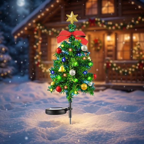 Solar Powered Christmas Cedar Tree Light with LED, IP65 Waterproof Outdoor Stake Lamp for Yard Garden Patio Pathway Xmas Decor