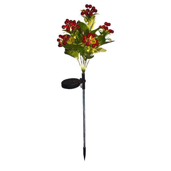 Solar Powered Christmas Fruit Light With Holly Leaves And Red Berries For Outdoor Garden Decoration 27 Inch