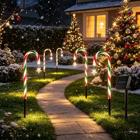 Solar Powered Christmas Lights Outdoor, Solar Ground Lights Garden Decor, 5 Lamp Head Set with Solar Panel Waterproof Plastic for Courtyard Walkway Fence Lawn Party, 3.8M