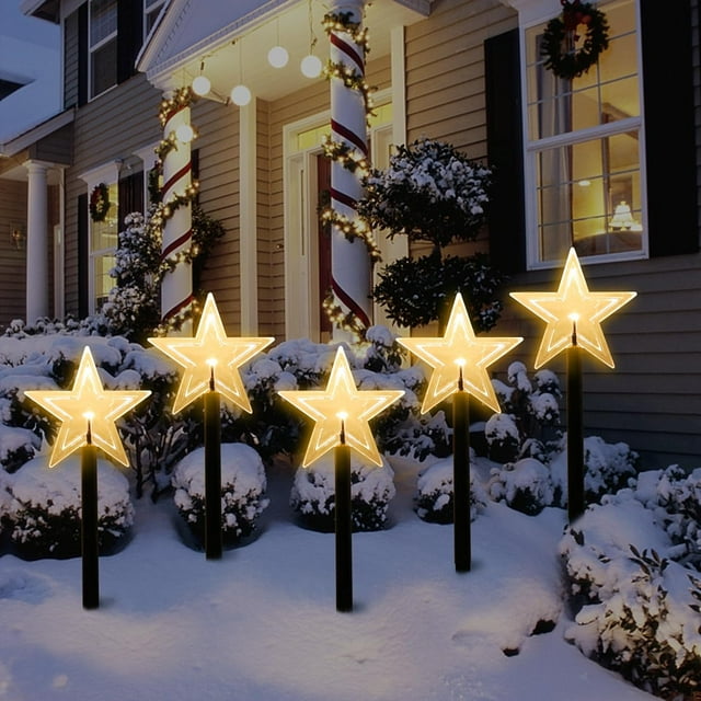 Solar Powered Christmas Pathway Lights Star LED Landscape Light for Outdoor Decoration (5
