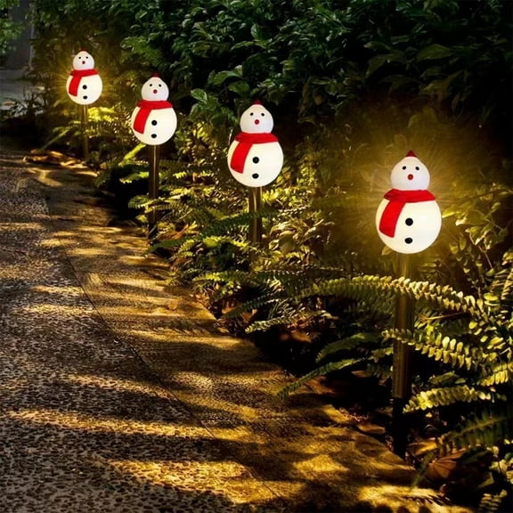 Solar Powered Christmas Snowman Pathway Lights Set of 5 - Outdoor LED Ground Plug Lights for Patio Garden Yard, Festive Holiday Decoration