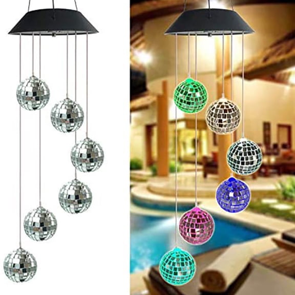 Solar Powered Color Changing Mirror Ball Wind Chime Light, Waterproof Hanging LED Ornament, Auto Light Sensor Outdoor Decor Lamp for Garden, Patio and Holiday Decoration