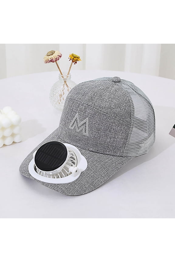 Solar Powered Cooling Fan Hat with Rechargeable Battery, 4-8 Hour Runtime, Breathable Sun Protection Baseball Cap for Outdoor Construction and Leisure Gray