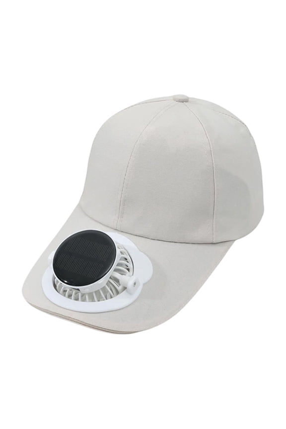 Solar-Powered Cooling Fan Hat with USB Type-C Charging, Adjustable 360-Degree Fan for Sun Protection and Outdoor Comfort in Beige