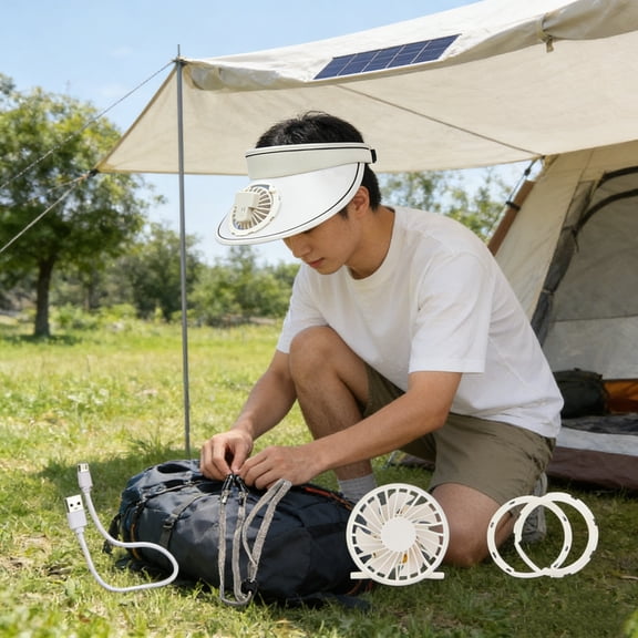 Solar Powered Cooling Hat with USB Charging, 3-Speed Adjustable Fan for Outdoor Activities Like Hiking, Fishing, and Camping