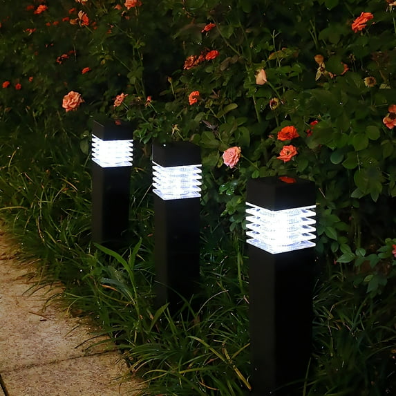 Solar Powered Courtyard Garden Lights Automatic Bright Led Outdoor Yard Decor Dusk to Dawn Illumination for Pathway Landscape, UKHBMC | B, Black