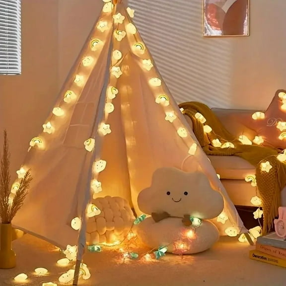 Solar-Powered Cute Cartoon String Lights: 6.5M 30 LED Star Cloud Rainbow Fairy Lights for Bedroom, Kids Room, Christmas, Halloween & Party Decor