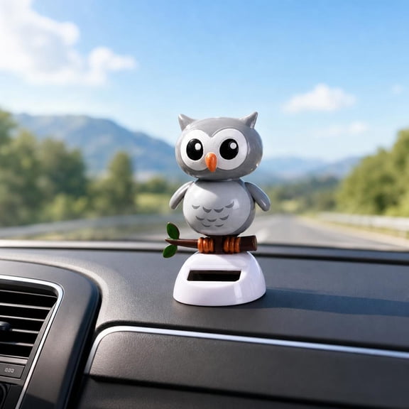 Solar Powered Dancing Owl Toy Car Dashboard Decor Shaking Head Figurine