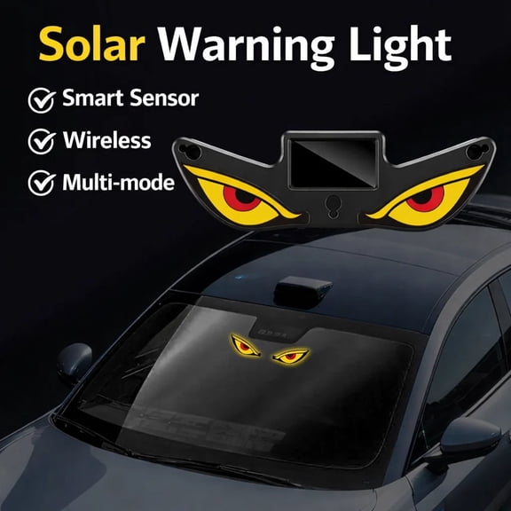 Solar Powered Devils Eyes LED Car Light, Devil Eyes Lights Dynamic Windshield Ambient Lamp with Vibration & Light Sensor, USB-C Rechargeable, 5 Modes, Suction Mount(B)