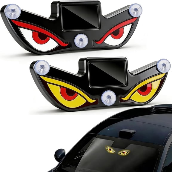 Solar Powered Devils Eyes LED Car Light, Solar Powered Devil Eyes Car Sign, Dynamic LED Rear Window Ambient Decoration, Windshield Eye for Car & Truck, Solar & Type-C Charging, 5 Modes, Suction Mount