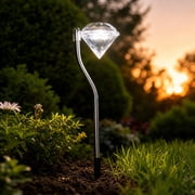 Solar Powered Diamond Crystal Stake Light, Curved Stems, Outdoor Waterproof Decoration for Garden Patio Yard, 12in