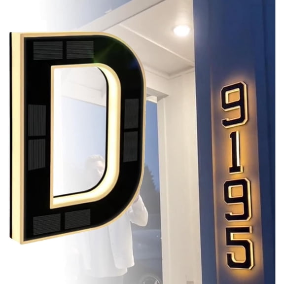 Solar-Powered Digital LED Address Number Sign,Waterproof Backlit House Numbers,Bright Outdoor Visibility,Easy Wall or Fence Mount,Ideal for Homes,Apartments,Offices,Restaurants blacke N
