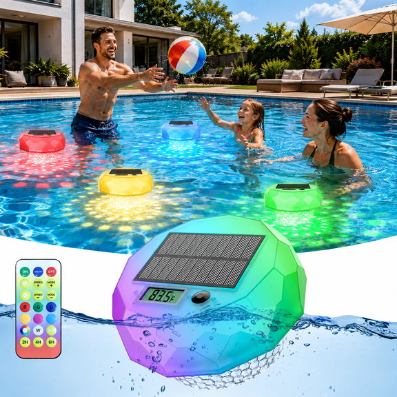 Solar Pool Lights Digital Thermometer with RGB Color Changing LED Easy Read with Extra-Large Screen Temperature Thermometer IP68 Waterproof Perfect for Pools Hot Tubs & Outdoor