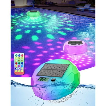 Solar Pool Lights Digital Thermometer with RGB Color Changing LED Easy Read with Extra-Large Screen Temperature Thermometer IP68 Waterproof Perfect for Pools Hot Tubs & Outdoor