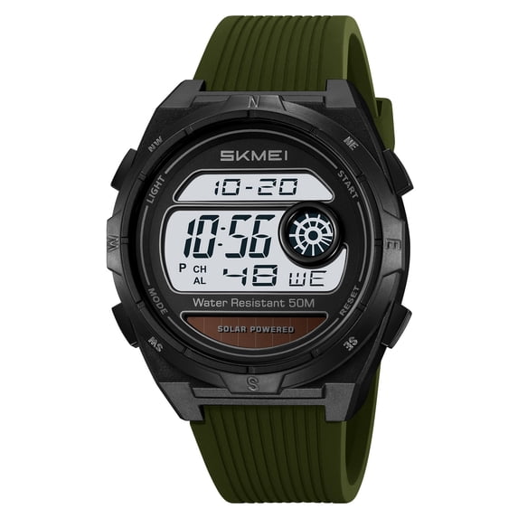 Solar Powered Digital Watch for Men, Waterproof Sports Outdoor Wristwatch with Alarm Clock, Luminous Display, Calendar Date, Stopwatch, Casual Trendy Design for Daily Activities