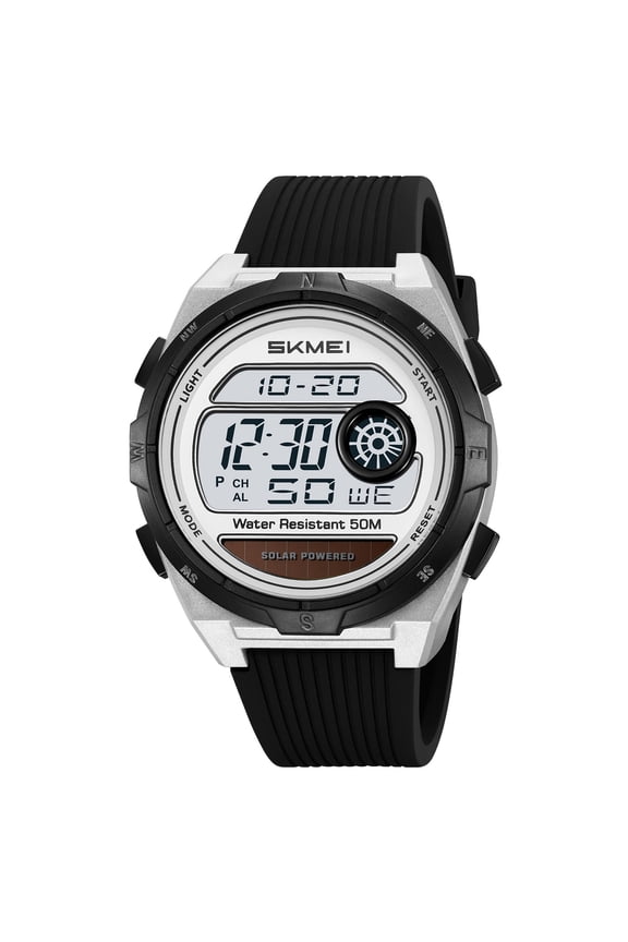 Solar Powered Digital Watch - Waterproof Sports Timepiece for Outdoor Activities