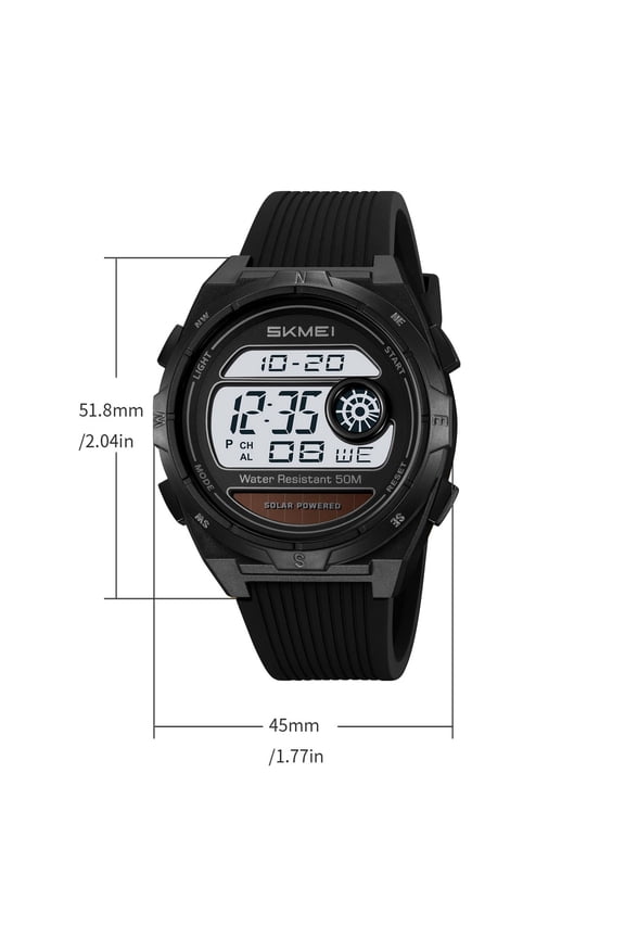 Solar Powered Digital Watch with Alarm Stopwatch Luminous Dial for Hiking Camping Daily Wear YYUZH