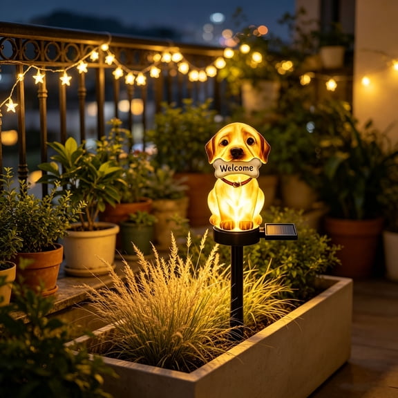 Solar Powered Dog Garden Stake Light, Cute Puppy Landscape Lamp, Waterproof Decorative Pathway Light, for Lawn, Yard, Patio and Garden Decoer