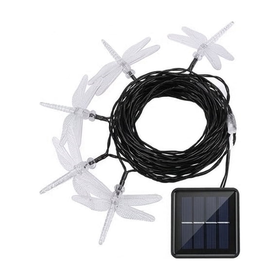 Solar Powered Dragonfly String Lights 1.5M 10 LED with Steady & Flash Modes Waterproof Outdoor Decor for Patio Garden Pathway Balcony(warm tones)
