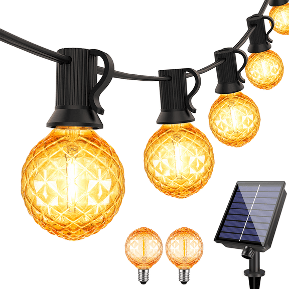Solar Powered E12 String Lights 25ft 10+1 G40 Bulbs 24V Shatterproof Waterproof Connectable Outdoor Lighting for Patio Garden Backyard