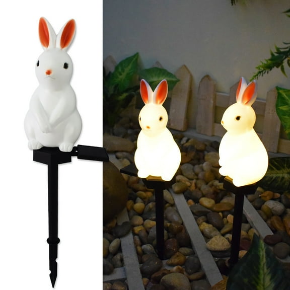 Solar Powered Easter Bunny Garden Light - Easter Cute LED Light Outdoor Waterproof Resin Lawn Decor with Auto On/Off for Yard Patio Pathway,Bunny Garden Ornaments,Gifts Idea