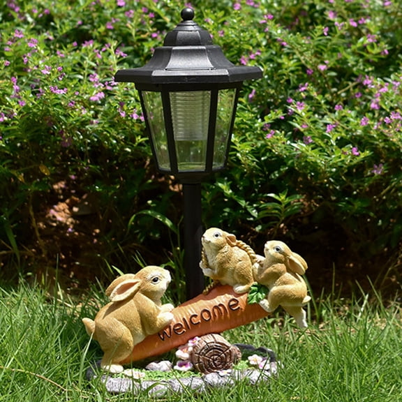 Solar Powered Easter Bunny Garden Light with Resin Statue Design, Auto-On Outdoor Pathway Light for Courtyard Balcony Lawn, Weatherproof Holiday Decoration Gift