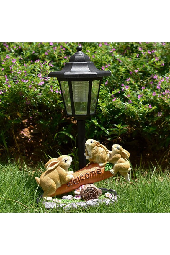 Solar Powered Easter Bunny Garden Light with Resin Statue Design, Auto-On Outdoor Pathway Light for Courtyard Balcony Lawn, Weatherproof Holiday Decoration Gift