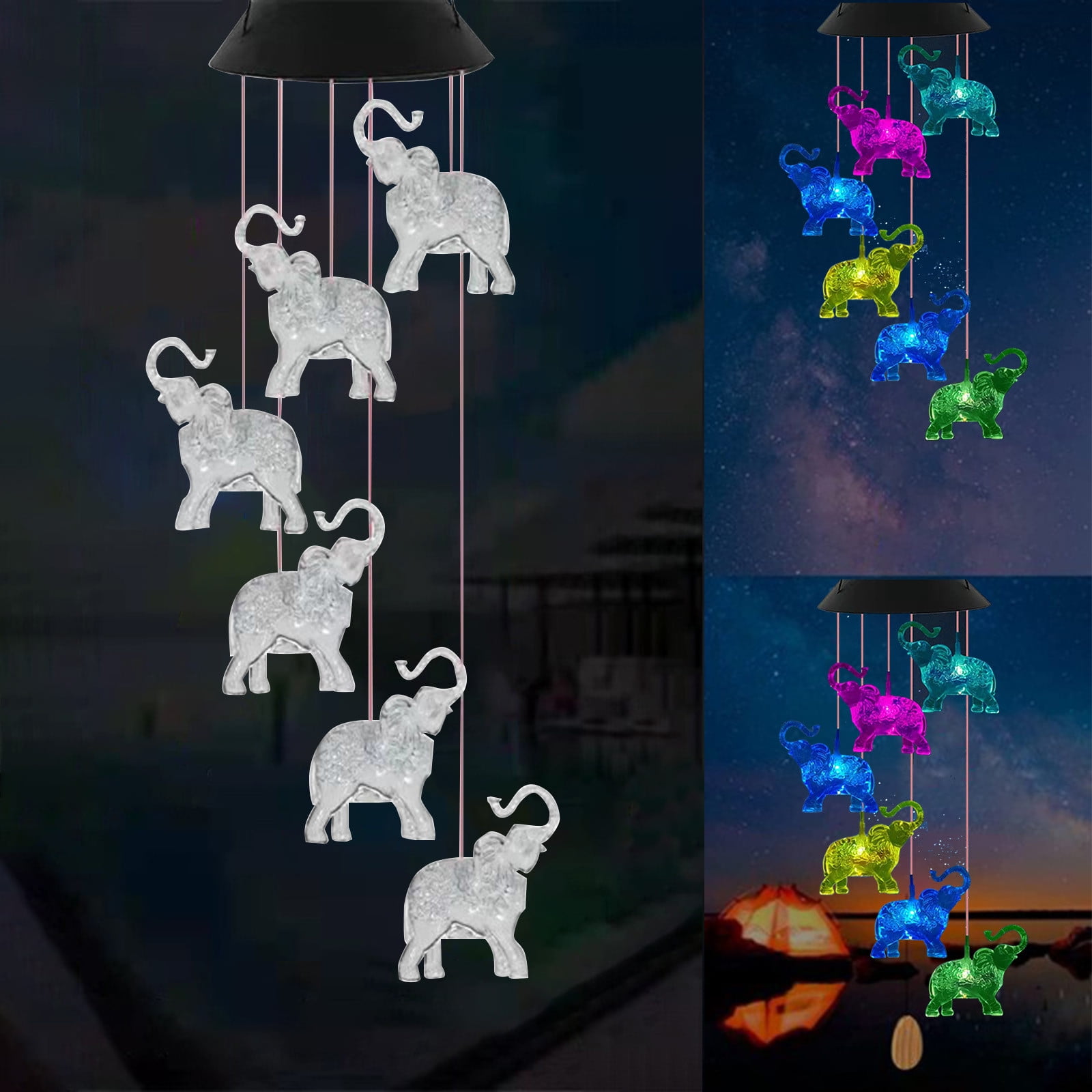 Outdoor Solar Angel Elephant Statue, Garden Decor, Resin