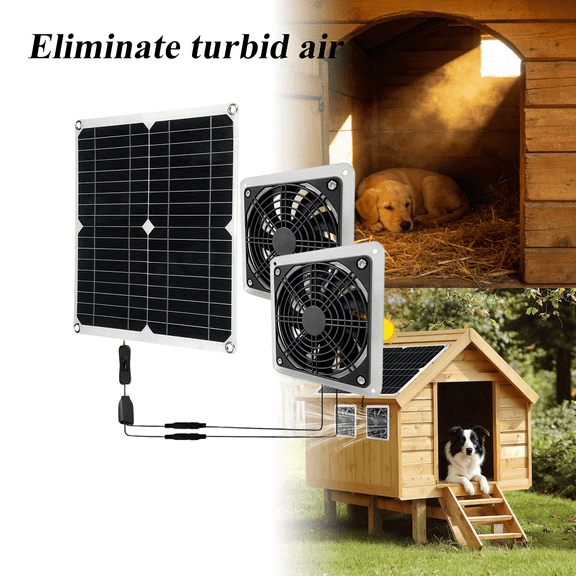 Solar Powered Exhaust Fan 15W for Chicken Coop, Dog House, Greenhouse, 3200RPM High Speed Ventilation Fan with IP54 Waterproof, Adjustable Mounting Bracket for Shed, Barn, Pet House