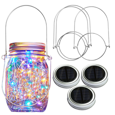 Solar Powered Fairy Firefly Jar Lid Lights with Hanger Decor, 3-Pack