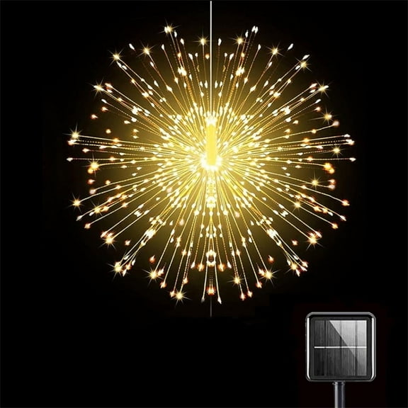 Solar Powered Fairy Star Lights,Christmas Remote Control Lights,200 LED Waterproof Fireworks Lights,Brass Wire Chandelier,for Christmas Thanksgiving Decor (Warm White)