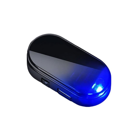 Solar Powered Fake Car Alarm Light Anti Theft Deterrent LED Simulated Security Warning Lamp USB Rechargeable Blinking Sticker For Auto Window Mirror Console Red Blue