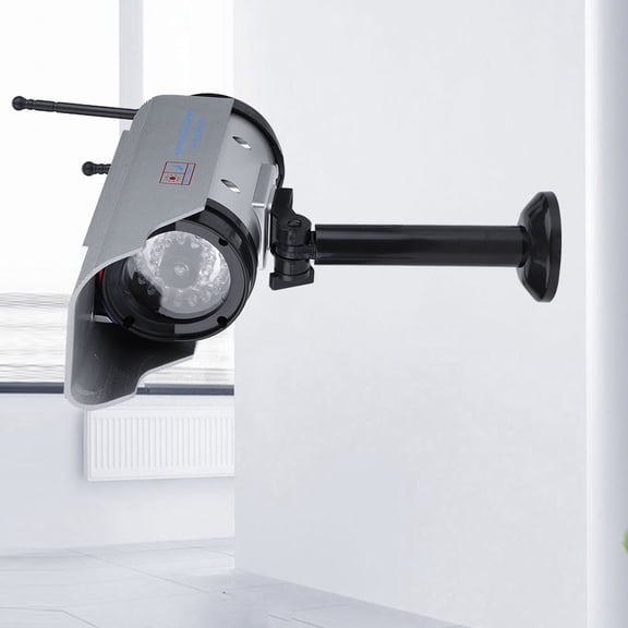 Solar Powered Fake Security Camera Outdoor Indoor Surveillance Dummy Motion Simulation CCTV System with Flashing Red LED Light, 7.08 x 3.14 x 2.95 inches / 18.0 x 8.0 x 7.5 cm