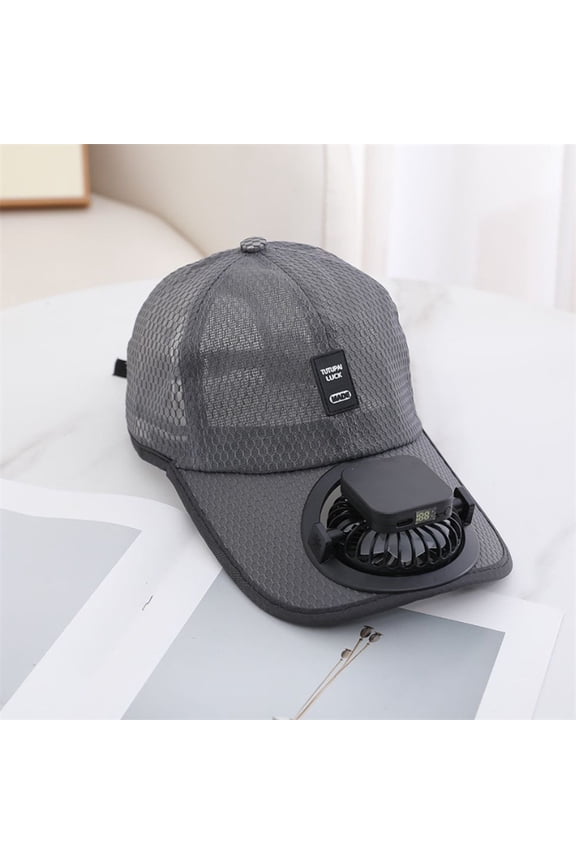 Solar Powered Fan Hat, Audhol Adults Mesh Baseball Cap Fishing Beach Hats with Solar Fan, Summer Uv Protection Sun Hat, Solar Powered/Usb Charging Sunhat Solar Fan Hat Dark Gray One Size