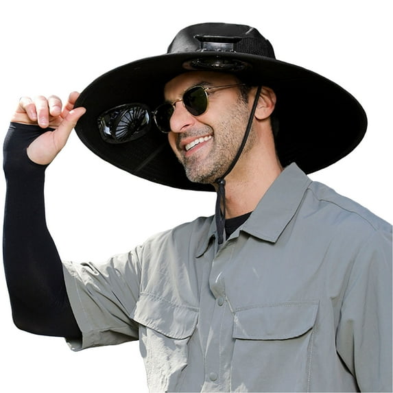Solar Powered Fan Hat for Men & Women - Wide Brim Sun Hat with Dual USB/Solar Powered Fans, UPF 50+ Outdoor Fishing Hat, Adjustable Cooling Hat for Hiking Gardening
