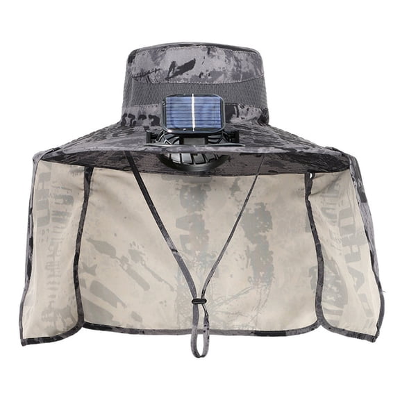 Solar Powered Fan Hat with USB Charging - UPF 50+ Wide Brim Sun Hat for Outdoor Fishing, Lightweight Breathable Men's Hat with One Solar Fans & Neck Flap Protection