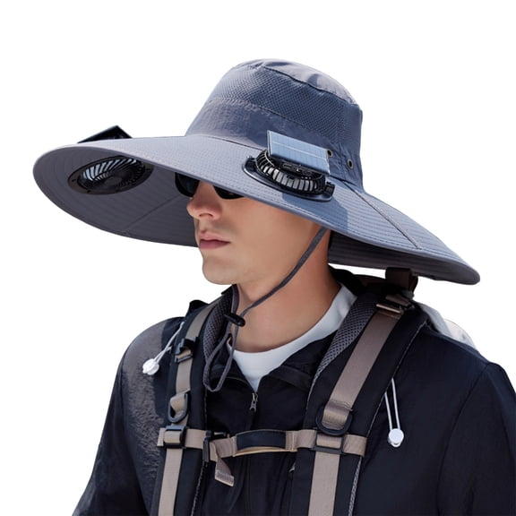 Solar Powered Fan Hat Wide Brim for Outdoor Fishing, Outdoor Wide Brim Sun Hat with Solar Fan, Boonie Sun Hat with 2 Solar Fans, 3 Speed Adjustable, Solar Fan Hat Upf50 (Dark Gray)
