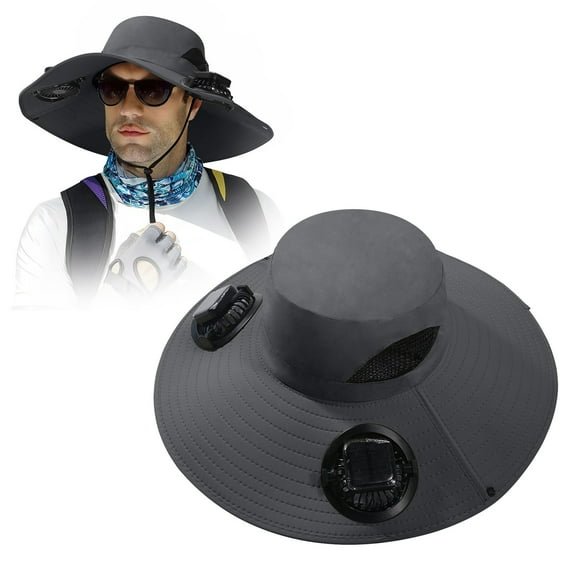 Solar Powered Fan Hat with Wide Brim - UPF 50+ Outdoor Fishing Hat with Built-in Dual Fans, Solar & USB Charging Sun Hat for Men Women, Beach & Summer Activities