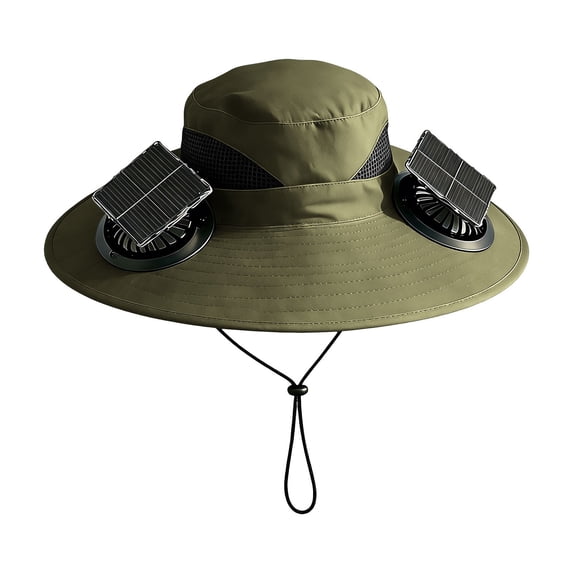 Solar Powered Fan Hat, Wide Sun Hat 2 USB Solar Charging Fans, Upgraded Outdoor Protection Bucket Hat for Fishing Hiking Gardening Beach