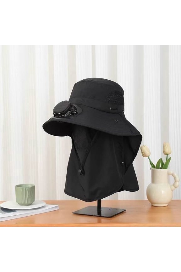 Solar Powered Fan Hat,Wide-brimmed Breathable Sun Protection Hat ,Men's Sun Protection Cap with 1 USB Solar Charging Removable Fans for Outdoor Fishing, Hiking Gardening