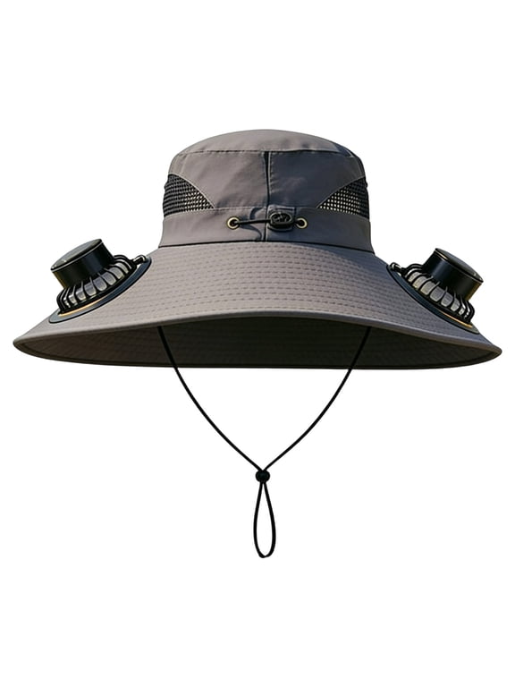 Solar Powered Fan Hat,Wide-brimmed Breathable Sun Protection Hat ,Men's Sun Protection Cap with 2 USB Solar Charging Removable Fans for Outdoor Fishing, Hiking Gardening