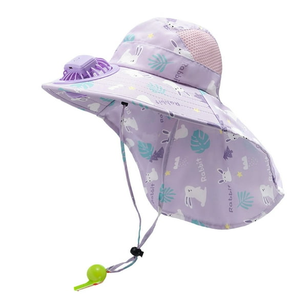 Solar Powered Fan Hat for Girl Light Purple Wide Brim Solar Fan Hat for Kids Hat with 1 Solar Power Fan Bucket Hats for Child #3-10 Years
