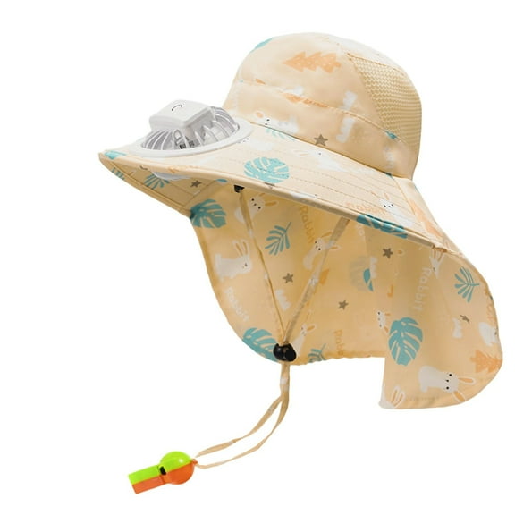 Solar Powered Fan Hat for Girl Light Yellow Wide Brim Solar Fan Hat for Kids Hat with 1 Solar Power Fan Bucket Hats for Child #3-10 Years