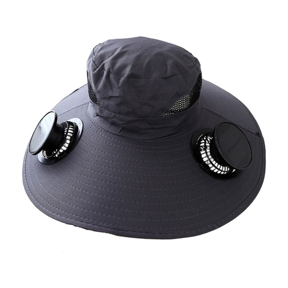 Solar-Powered Fan Hat for Men Outdoor - Summer Fisherman Hat with Strong Wind USB Charging & Sun Protection, Adjustable Headband (Dark Gray)