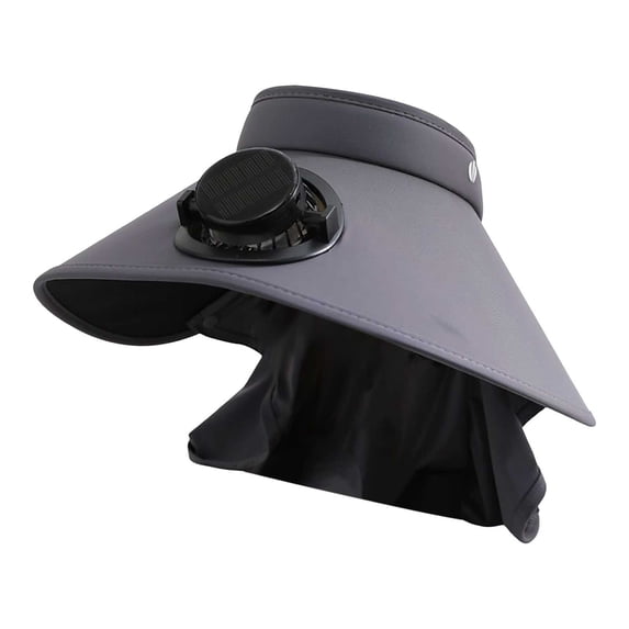 Solar Powered Fan Hat for Outdoor Sun Protection, Wide Brim Cooling Hat with Rechargeable Solar Fan, Empty Top Breathable Cap, Grey